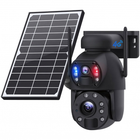 Best sellers - Camera de supraveghere goBERA® 3MPx+3MPx, Conexiune4G, Zoom Optic 20x, Panou Solar 6W, Acumulatori 12000 mAh, PTZ Bullet, Lentile Duale, Auto Tracking, Rotire 355°,10 Leduri, Senzori miscare IR 50m