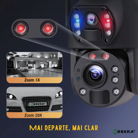Camera de supraveghere goBERA® 3MPx+3MPx, Conexiune4G, Zoom Optic 20x, Panou Solar 6W, Acumulatori 12000 mAh, PTZ Bullet, Lentile Duale, Auto Tracking, Rotire 355°,10 Leduri, Senzori miscare IR 50m [13]
