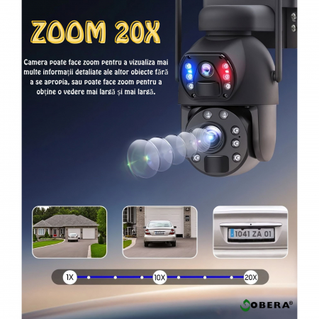 Camera de supraveghere goBERA® 3MPx+3MPx, Conexiune4G, Zoom Optic 20x, Panou Solar 6W, Acumulatori 12000 mAh, PTZ Bullet, Lentile Duale, Auto Tracking, Rotire 355°,10 Leduri, Senzori miscare IR 50m [2]