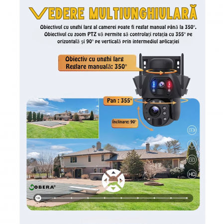 Camera de supraveghere goBERA® 3MPx+3MPx, Conexiune4G, Zoom Optic 20x, Panou Solar 6W, Acumulatori 12000 mAh, PTZ Bullet, Lentile Duale, Auto Tracking, Rotire 355°,10 Leduri, Senzori miscare IR 50m [3]