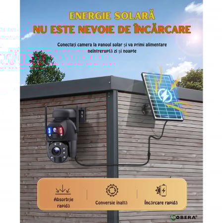 Camera de supraveghere goBERA® 3MPx+3MPx, Conexiune4G, Zoom Optic 20x, Panou Solar 6W, Acumulatori 12000 mAh, PTZ Bullet, Lentile Duale, Auto Tracking, Rotire 355°,10 Leduri, Senzori miscare IR 50m [7]