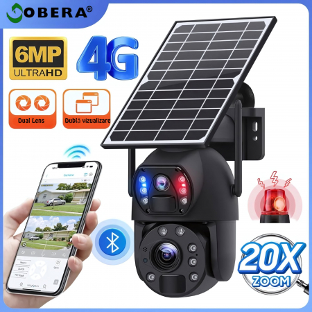 Camera de supraveghere goBERA® 3MPx+3MPx, Conexiune4G, Zoom Optic 20x, Panou Solar 6W, Acumulatori 12000 mAh, PTZ Bullet, Lentile Duale, Auto Tracking, Rotire 355°,10 Leduri, Senzori miscare IR 50m [10]
