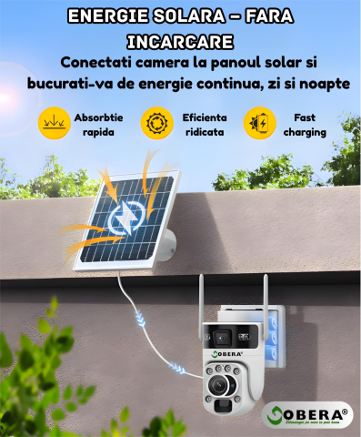 Camera de Supraveghere Solara 6MP goBERA®️, Zoom Optic 20X, Dual Lens, 4G SIM, PTZ 355°/90°, Panou Solar 6W, Baterie 10050mAh, Viziune Nocturna Color + IR, Audio Bidirectional, Tracking Uman, IP66, Cl [4]