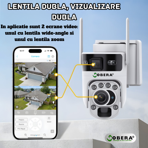 Camera de Supraveghere Solara 6MP goBERA®️, Zoom Optic 20X, Dual Lens, 4G SIM, PTZ 355°/90°, Panou Solar 6W, Baterie 10050mAh, Viziune Nocturna Color + IR, Audio Bidirectional, Tracking Uman, IP66, Cl [2]