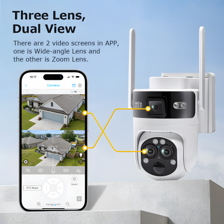 Camera de Supraveghere Solara cu 3 Lentile goBERA®️, Zoom Hibrid 15X, 4G, Panou Solar 5W, Baterie 7800mAh, IR + LED, Viziune Nocturna Color, PTZ 350°/90°, Detectare Umana si Tracking AI [4]