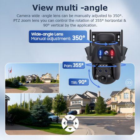 Camera de Supraveghere Solara cu 3 Lentile goBERA®️, Zoom Hibrid 15X, 4G, Panou Solar 6W, Baterie 12000mAh, IR + LED, Viziune Nocturna Color, PTZ 350°/90°, Detectare Umana si Tracking, Audio Bidirecti [7]