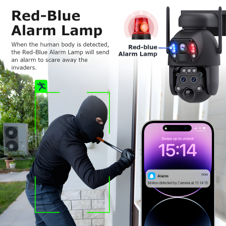Camera de Supraveghere Solara cu 3 Lentile goBERA®️, Zoom Hibrid 15X, 4G, Panou Solar 6W, Baterie 12000mAh, IR + LED, Viziune Nocturna Color, PTZ 350°/90°, Detectare Umana si Tracking, Audio Bidirecti [4]