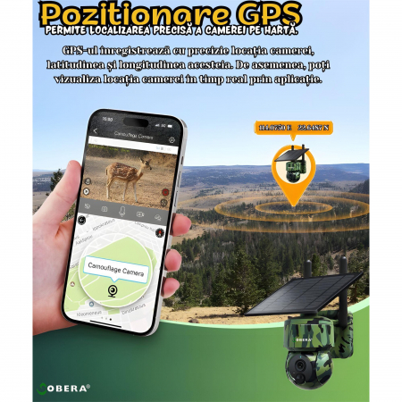 Camera de Supraveghere Solara cu GPS goBERA®, 3MP, 4G, Panou solar 5w, IR 940NM, Viziune Nocturna, Pan-Tilt 355°/90°, Unghi PTZ, Detectare Miscare PIR, Audio Bidirectional, IP66, Baterie 7800mAh, Obie [2]