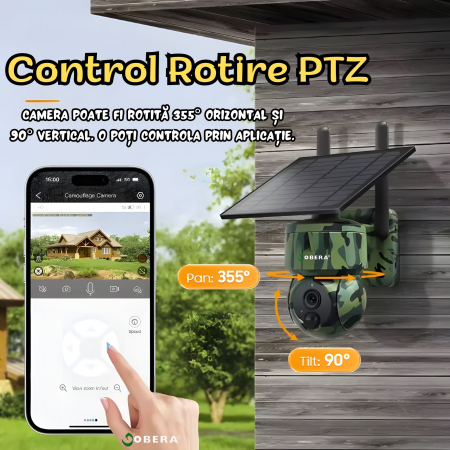 Camera de Supraveghere Solara cu GPS goBERA®, 3MP, 4G, Panou solar 5w, IR 940NM, Viziune Nocturna, Pan-Tilt 355°/90°, Unghi PTZ, Detectare Miscare PIR, Audio Bidirectional, IP66, Baterie 7800mAh, Obie [4]