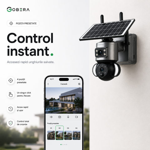 Camera de supraveghere solara goBERA® 3MP + 3MP, lentile duale, PTZ 355°, panou solar 6W, WiFi, IP66, night vision color [4]