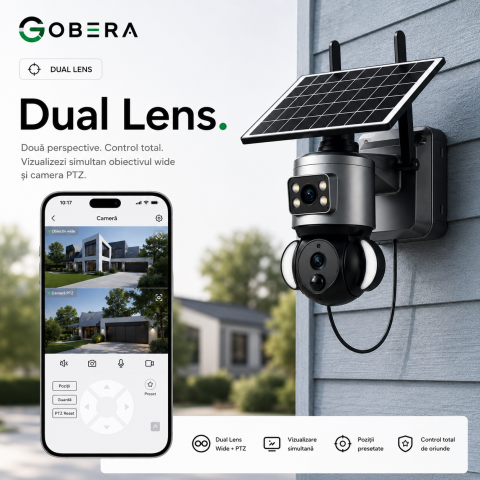 Camera de supraveghere solara goBERA® 3MP + 3MP, lentile duale, PTZ 355°, panou solar 6W, WiFi, IP66, night vision color [5]