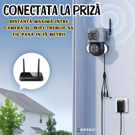 Camera Securitate Wireless goBERA®, 4MP + 4MP Super HD, Zoom Optic 10X, PTZ Bullet, Lentile Duale, Monitorizare Avansata, Miscare si Audio Bidirectional, Viziune Nocturna Color, Rotire 355°, IP65, Gri [1]