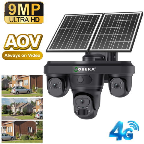 Camera Supraveghere Exterior 4G Solară AOV 3 Lentile goBERA®, AI Detectie Umana, Baterie 20100mAh, IP66, SIM 4G [15]