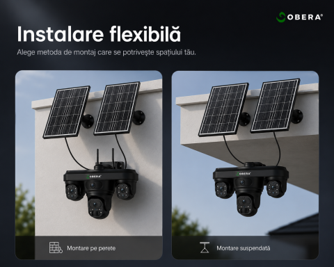 Camera Supraveghere Exterior 4G Solară AOV 3 Lentile goBERA®, AI Detectie Umana, Baterie 20100mAh, IP66, SIM 4G [12]