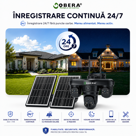 Camera Supraveghere Exterior 4G Solară AOV 3 Lentile goBERA®, AI Detectie Umana, Baterie 20100mAh, IP66, SIM 4G [5]