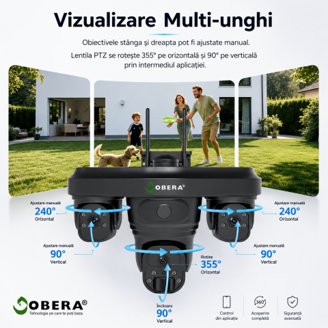 Camera Supraveghere Exterior 4G Solară AOV 3 Lentile goBERA®, AI Detectie Umana, Baterie 20100mAh, IP66, SIM 4G [9]