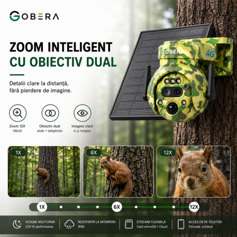Cameră Supraveghere PTZ Camuflaj 4G cu Panou Solar, 6MP, Zoom Optic 12X, Detectare PIR, Vedere Noapte, Control din Telefon, IP65 [3]