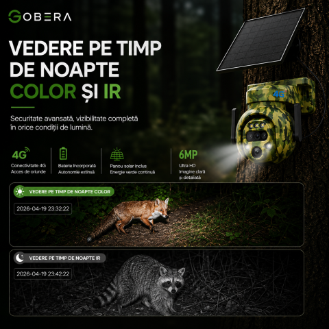 Cameră Supraveghere PTZ Camuflaj 4G cu Panou Solar, 6MP, Zoom Optic 12X, Detectare PIR, Vedere Noapte, Control din Telefon, IP65 [5]