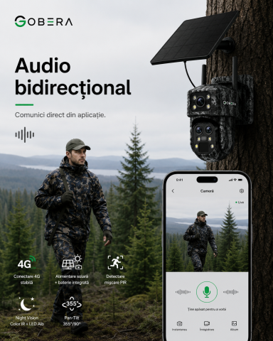 Camera supraveghere solara camuflaj, goBERA®, 6MP, 4G, zoom optic 15X, vedere nocturna color, detectie miscare PIR, audio bidirectional, control rotativ PAN-TILT, aplicatie UBOX, stocare microSD 128GB [3]
