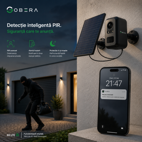 Camera Supraveghere Solara Wireless, Detectare Umana PIR, 3W Panou Solar, Baterie 5200mAh, 4G, Vedere Noapte Color, IP66,Neagra [7]