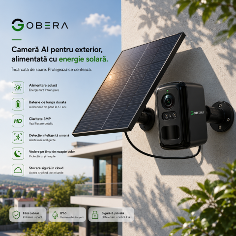 Camera Supraveghere Solara Wireless, Detectare Umana PIR, 3W Panou Solar, Baterie 5200mAh, 4G, Vedere Noapte Color, IP66,Neagra [6]