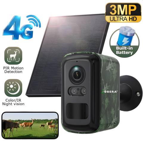 Camera Supraveghere Solara Wireless, Detectare Umana PIR, 3W Panou Solar, Baterie 5200mAh, 4G, Vedere Noapte Color, IP66,Neagra [1]