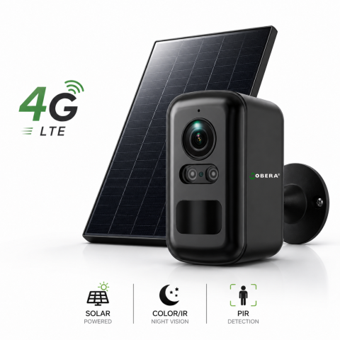 Camere de supraveghere - Camera Supraveghere Solara Wireless, Detectare Umana PIR, 3W Panou Solar, Baterie 5200mAh, 4G, Vedere Noapte Color, IP66,Neagra