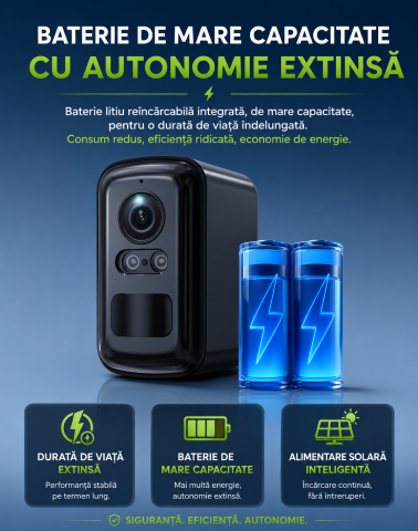 Camera Supraveghere Solara Wireless, Detectare Umana PIR, 3W Panou Solar, Baterie 5200mAh, 4G, Vedere Noapte Color, IP66,Neagra [3]