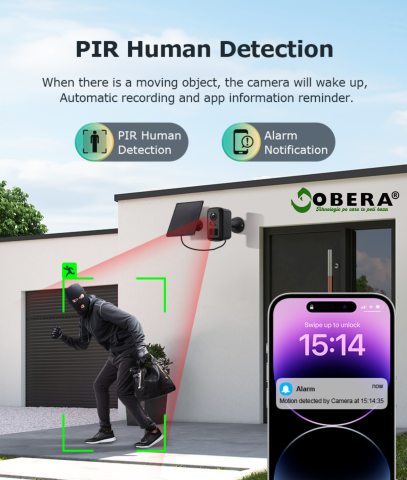 Camera Supraveghere Solara Wireless, Detectare Umana PIR, 3W Panou Solar, Baterie 5200mAh, 4G, Vedere Noapte Color, IP66,Neagra [7]