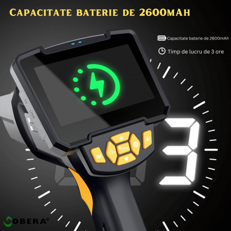 Endoscop industrial cu lentila dubla goBERA®, Camera de inspectie digitala cu cablu de 10 metri, LCD Full HD1920x1080 de 4.3 inchi, 6 lumini LED reglabile, Baterie de 2600mAh, Tub semirigid de 8 mm IP [1]