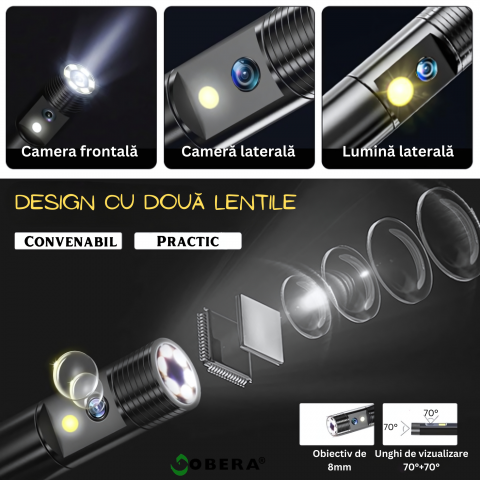 Endoscop industrial cu lentila dubla goBERA®, Camera de inspectie digitala cu cablu de 10 metri, LCD Full HD1920x1080 de 4.3 inchi, 6 lumini LED reglabile, Baterie de 2600mAh, Tub semirigid de 8 mm IP [7]