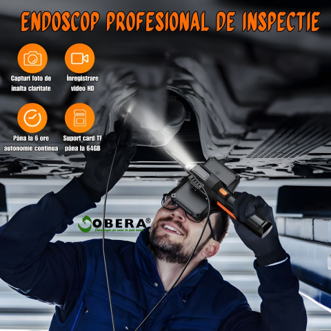 Endoscop industrial profesional goBERA®, Dual Lens, ecran 5" IPS HD 1920P, 2MP, 8+1 LED, IP67 waterproof, baterie 4400mAh, card SD 32GB, compact, portabil, pentru inspecții auto, HVAC și industriale [3]