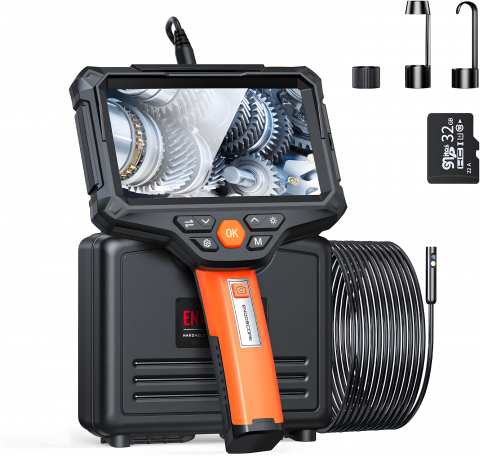 Gadgeturi și Soluții Tehnice pentru Casă - Endoscop industrial profesional goBERA®, Dual Lens, ecran 5" IPS HD 1920P, 2MP, 8+1 LED, IP67 waterproof, baterie 4400mAh, card SD 32GB, compact, portabil, pentru inspecții auto, HVAC și industriale