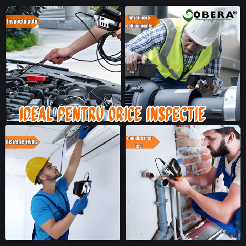 Endoscop industrial profesional goBERA®, Dual Lens, ecran 5" IPS HD 1920P, 2MP, 8+1 LED, IP67 waterproof, baterie 4400mAh, card SD 32GB, compact, portabil, pentru inspecții auto, HVAC și industriale [6]