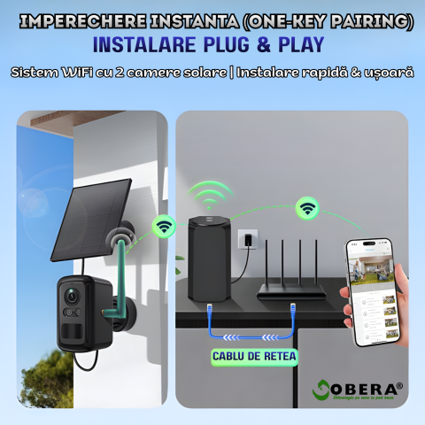 Home Hub Combo Kit + Camere Solare  3MP + 3MP, PIR, Night Vision Dual Mode, WIFI 600m, Cloud & TF Card [2]