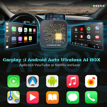 Modul AI Box auto wireless Carplay si Android Auto goBERA® pentru masini cu CarPlay cu fir din fabrica, 2GB/32GB Android 10, Suport Netflix si YouTube, Play Store, Card TF, Plug and Play [10]
