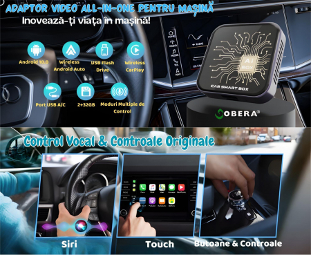 Modul AI Box auto wireless Carplay si Android Auto goBERA® pentru masini cu CarPlay cu fir din fabrica, 2GB/32GB Android 10, Suport Netflix si YouTube, Play Store, Card TF, Plug and Play [1]