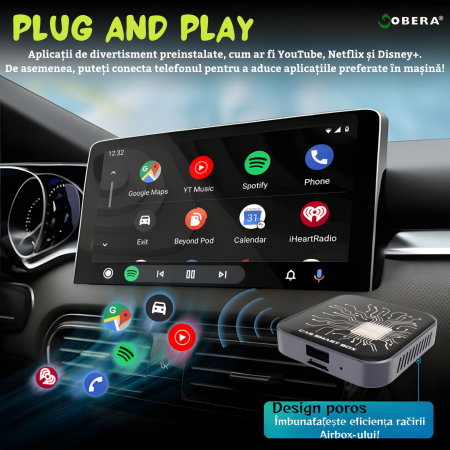 Modul AI Box auto wireless Carplay si Android Auto goBERA® pentru masini cu CarPlay cu fir din fabrica, 2GB/32GB Android 10, Suport Netflix si YouTube, Play Store, Card TF, Plug and Play [6]