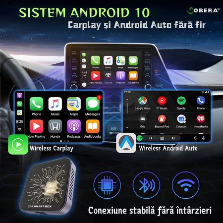 Modul AI Box auto wireless Carplay si Android Auto goBERA® pentru masini cu CarPlay cu fir din fabrica, 2GB/32GB Android 10, Suport Netflix si YouTube, Play Store, Card TF, Plug and Play [9]