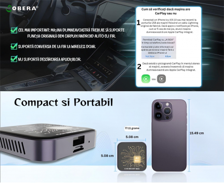 Modul AI Box auto wireless Carplay si Android Auto goBERA® pentru masini cu CarPlay cu fir din fabrica, 2GB/32GB Android 10, Suport Netflix si YouTube, Play Store, Card TF, Plug and Play [2]