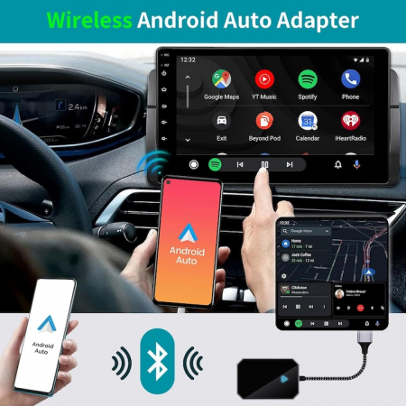 Modul Android Auto Wireless goBERA®, Pentru masini cu Android Auto de fabrica prin cablu, Adaptor Android Auto, WiFi 5Ghz, Bluetooth 5.3, Procesor AI, Compatibil cu Android 11+, Conectare Automata [9]