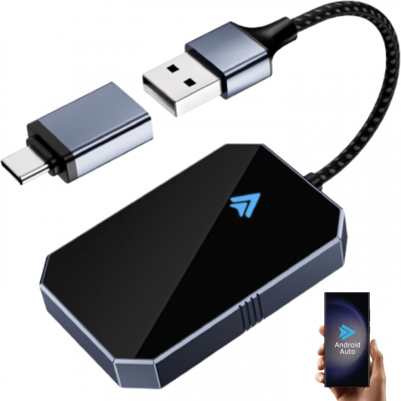 Smart Auto & Conectivitate - Modul Android Auto Wireless goBERA®, Pentru masini cu Android Auto de fabrica prin cablu, Adaptor Android Auto, WiFi 5Ghz, Bluetooth 5.3, Procesor AI, Compatibil cu Android 11+, Conectare Automata