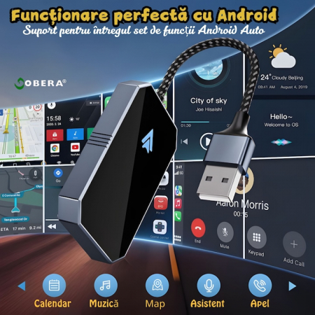Modul Android Auto Wireless goBERA®, Pentru masini cu Android Auto de fabrica prin cablu, Adaptor Android Auto, WiFi 5Ghz, Bluetooth 5.3, Procesor AI, Compatibil cu Android 11+, Conectare Automata [1]