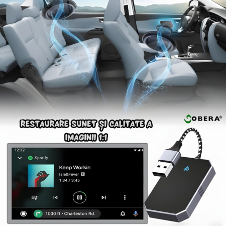 Modul Android Auto Wireless goBERA®, Pentru masini cu Android Auto de fabrica prin cablu, Adaptor Android Auto, WiFi 5Ghz, Bluetooth 5.3, Procesor AI, Compatibil cu Android 11+, Conectare Automata [7]