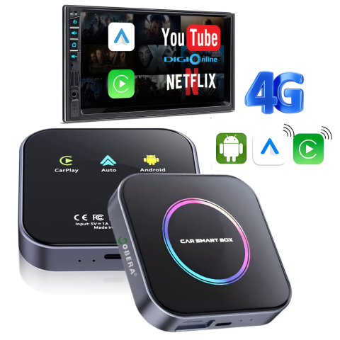 AI Box Wireless cu Android – CarPlay, Android Auto și Streaming Netflix & YouTube - Modul auto AI Box Android 13 goBERA®, Wireless CarPlay&Android Auto, 8GB RAM+128GB, Procesor Octa-Core, Conectivitate 4G, GPS, Split screen, Mirrorlink, Streaming YouTube, Netflix si Aplicatii Google