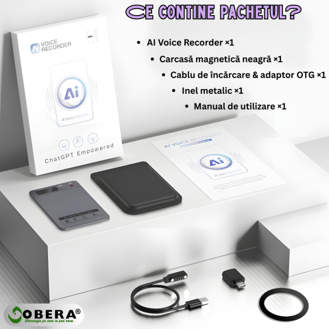 Recorder AI goBERA® – Reportofon Digital Inteligent, 64GB Memorie, Transcriere Automata, Rezumat AI, Reducere Zgomot, Microfoane Duale, 30h Inregistrare, Standby 166 Zile, Portabil 30g,Cloud Securizat [7]