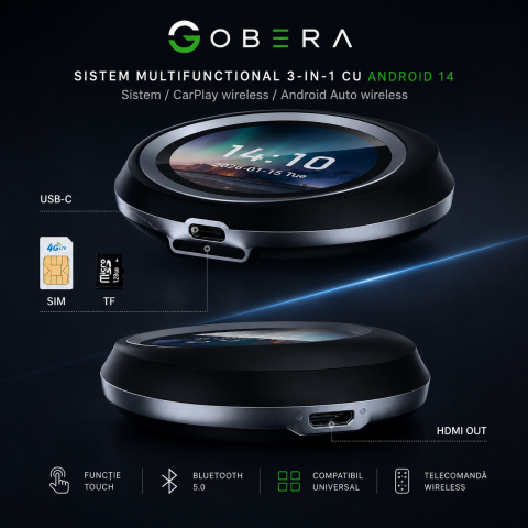 Sistem Multimedia Auto 3-în-1 cu Android 14, CarPlay Wireless, Android Auto Wireless, Touchscreen Control, HDMI pentru Ecran Extern, Procesor Qualcomm QCM6125 Octa-Core, 8GB RAM + 128GB ROM [4]