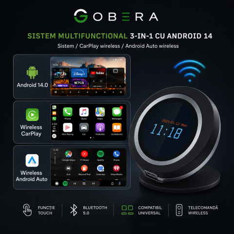 Sistem Multimedia Auto 3-în-1 cu Android 14, CarPlay Wireless, Android Auto Wireless, Touchscreen Control, HDMI pentru Ecran Extern, Procesor Qualcomm QCM6125 Octa-Core, 8GB RAM + 128GB ROM [3]