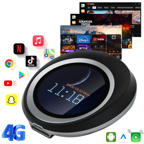 AI Box Wireless CarPlay și Android Auto – Streaming Netflix & YouTube - Sistem Multimedia Auto 3-în-1 cu Android 14, CarPlay Wireless, Android Auto Wireless, Touchscreen Control, HDMI pentru Ecran Extern, Procesor Qualcomm QCM6125 Octa-Core, 8GB RAM + 128GB ROM