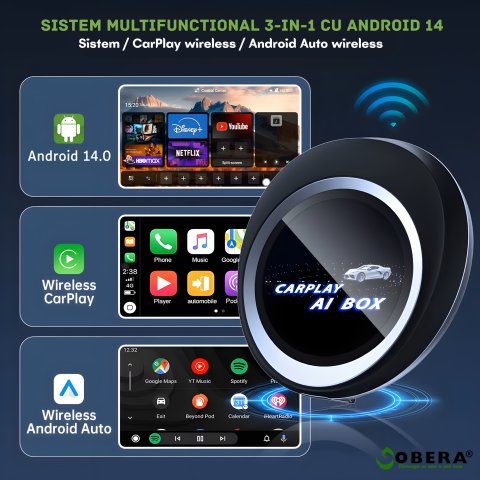 Sistem Multimedia Auto 3-în-1 cu Android 14, CarPlay Wireless, Android Auto Wireless, Touchscreen Control, HDMI pentru Ecran Extern, Procesor Qualcomm QCM6125 Octa-Core, 8GB RAM + 128GB ROM [3]
